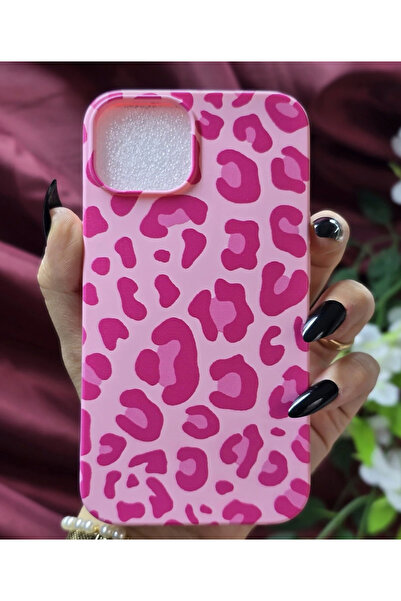 NEVA CASE İphone 13/14 uyumlu pembe leopar desenli lansman kılıfı