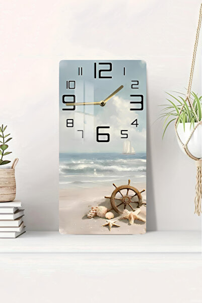 kutuTR Deniz Kaptanı Temalı Temperli Cam Duvar Saati – 30x60 cm HD UV Baskı– ...