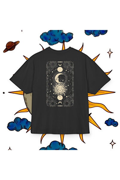 LORVEX Tricou supradimensionat unisex din bumbac – Imprimeu AUTHENTIC MOON