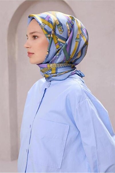 Belli وشاح تيفيل من الحرير الخالص IST 4200 - 05 نمط هندسي أزرق