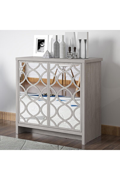 OEM Comodă din MDF, 2 uși, 2 rafturi interioare, 39,8 x 79,0 x 77,6 cm – Stejar gri prăfuit