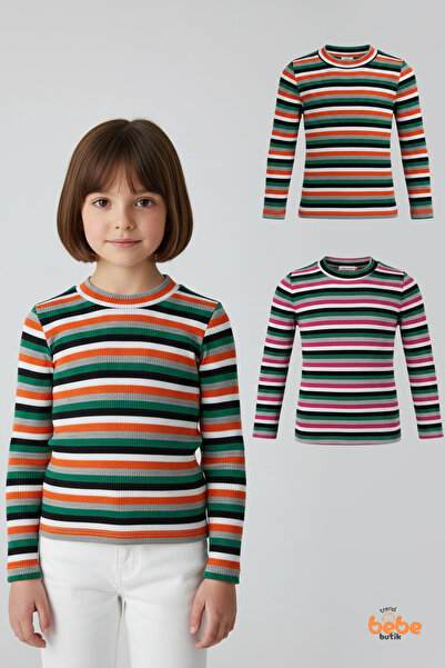 Trend Bebe Butik Set de 2 body-uri elastice cu dungi pentru fete – Body cu mâ...