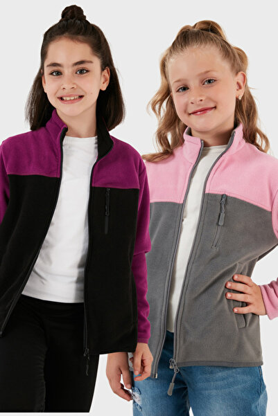 Lela Soft Textured Zippered Color Block Stand Collar with Pockets Pack of 2 Fleece Children's Polar 5905001S2