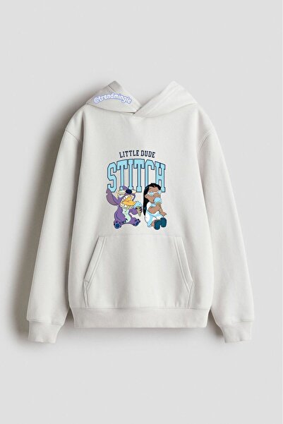 DEEFWEAR Λευκό Lilo & Stitch Little Dude Φούτερ με στάμπα, Oversize Hoodie Un...