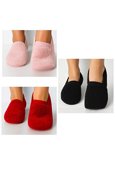 BB Women's Elastic Plush Ballerina Socks Comfortable Fit, Soft Texture 3 Colors Pink Black Red Set of 3