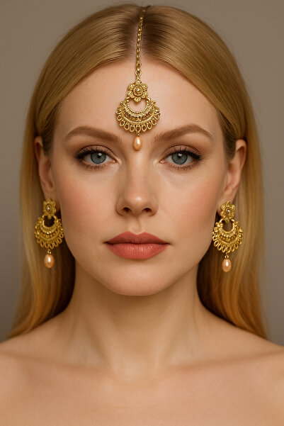 Kaftan Collection Set de 3 bijuterii indiene pentru față și urechi