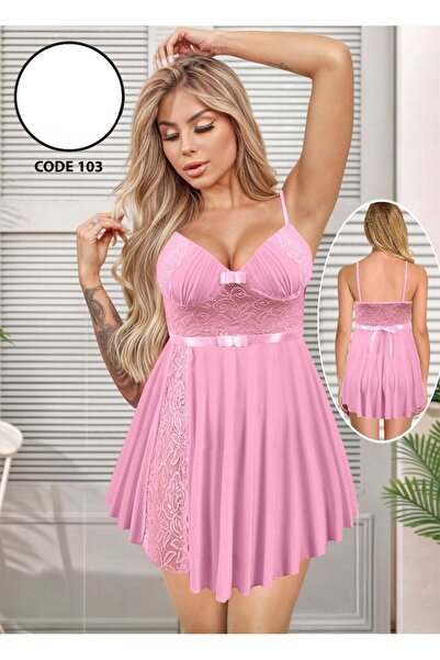 TREN Elegant Lace Babydoll Nightgown - Short Sleepwear with Silk Bow - Women's Intimate Lingerie