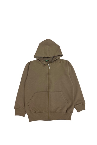 Şekerkids Boys' Cotton Beige Zippered and Hooded Sweatshirt (Suitable for School and Daily Use)