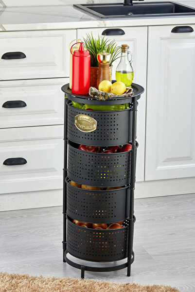 Turkco Metal Sebzelik Meyvelik, Yuvarlak Mutfak Rafı, Çok Amaçlı Patates Soğa...