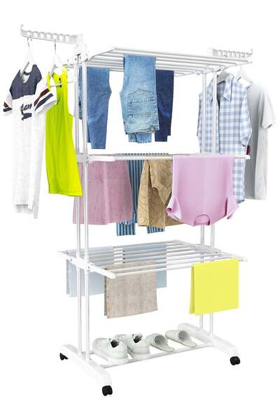 HYX رف تجفيف الملابس كبير الحجم قابل للطي بأربع طبقات