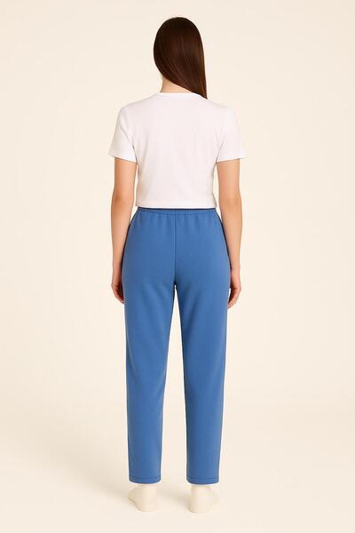 LinaByUgurr Blue Fleece Pajama Bottoms Women's Thick Winter Anti-Pilling No Pocket Elastic Warm Soft and Comfortable Pajamas