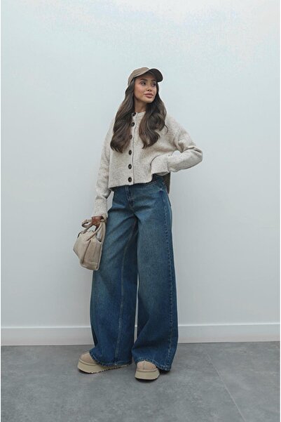 Havoş Sötétkék Mona széles szárú farmernadrág