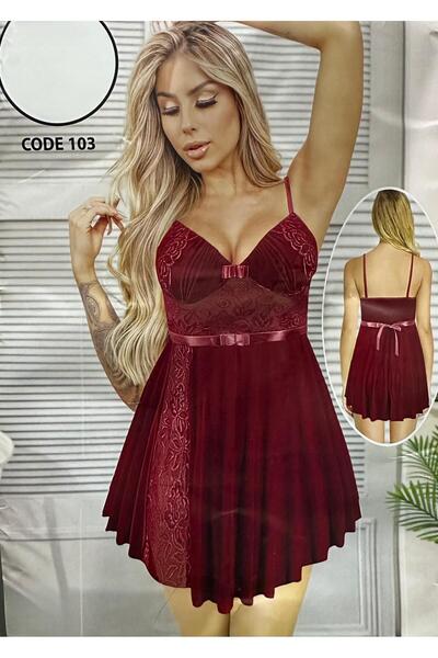 Nice Model Short Feminine Nightgown - Lace Babydoll Lingerie with Bow Accent - Comfortable Sleepwear