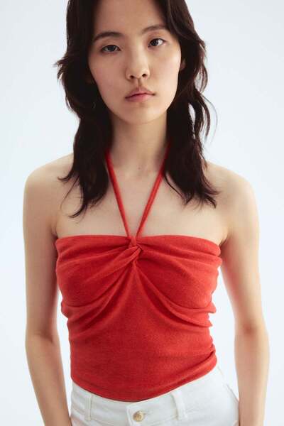 H&M بلوزة تيري برقبة على شكل حرف H