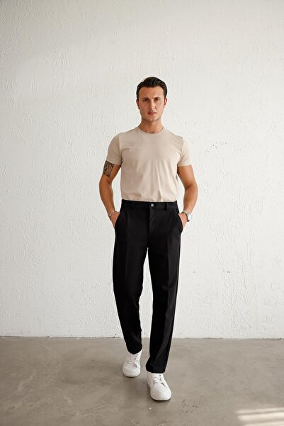 BRACCAS Men's Relaxed Fit Black Pants