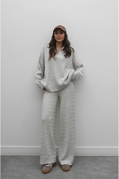 Havoş Beige V-Neck Hair Knitwear Set