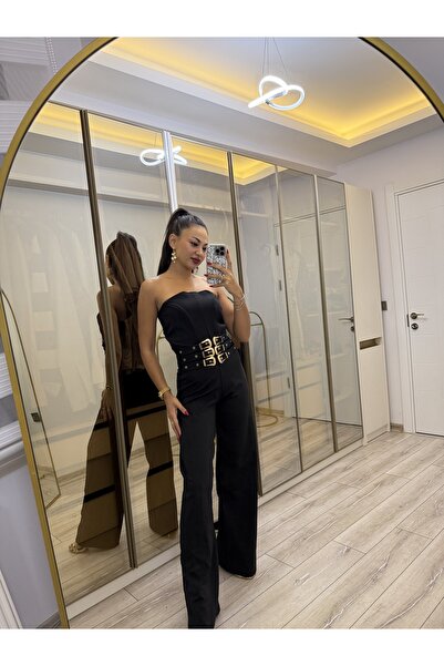 Gamze Ege Fashion Siyah tulum gold kemer detaylı