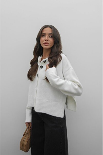 Havoş Ecru Slit Soft Textured Cardigan