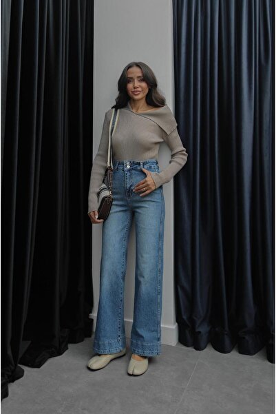 Havoş Blue Button Detailed Jeans Without Front Pockets