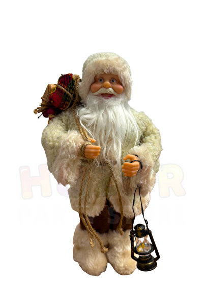 Huzur Party Store Καφέ φιγούρα Άγιου Βασίλη 30 εκ. με φανάρι και λεπτομέρεια σακούλας δώρου Χριστουγεννιάτικο διακοσμητικό στολίδι για το επιτραπέζιο χριστουγεννιάτικο δέντρο