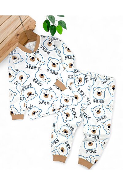 Ege Bebek Baby Boy Teddy Bear Printed Seasonal 100% Cotton Snap-On Nightgown Pajama Set L 6-24 Months