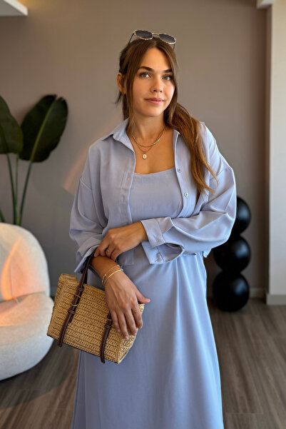 Aventien Mavi Gömlek Elbise İkili Takım