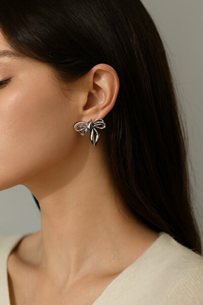 Kokoş Earrings Bow Detail Silver Color
