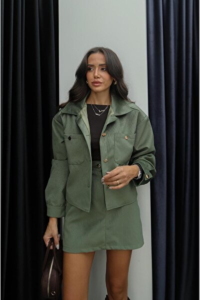Havoş Green Velvet Jacket Skirt Set