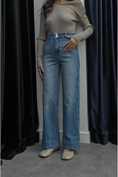 Havoş Blue Button Detailed Jeans Without Front Pockets