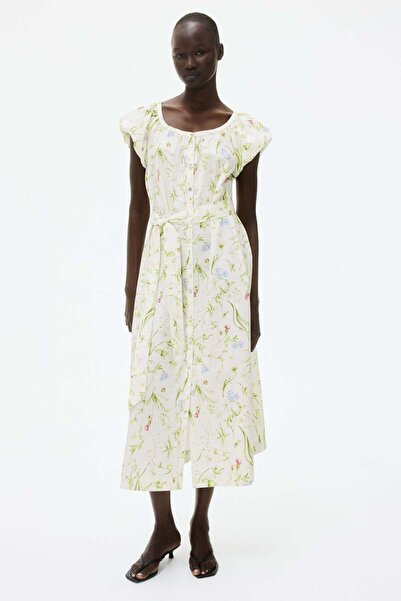 H&M Puff-sleeved poplin dress