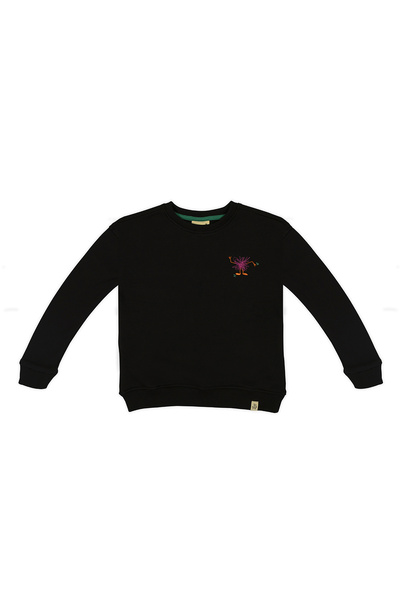 Çocuk Unisex Bisiklet Yaka Funny Pink Monster Nakışlı Sweatshirt - Siyah