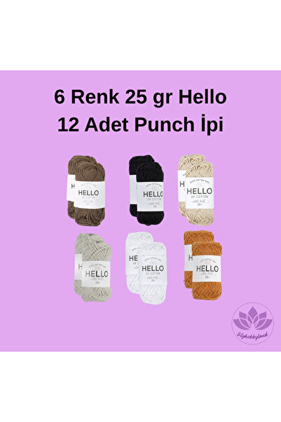 LİLYHOBBYLAND Punch Embroidery Starter Kit 6 Colors Full Set with 12 Threads, Fabric, Hoop and Needles