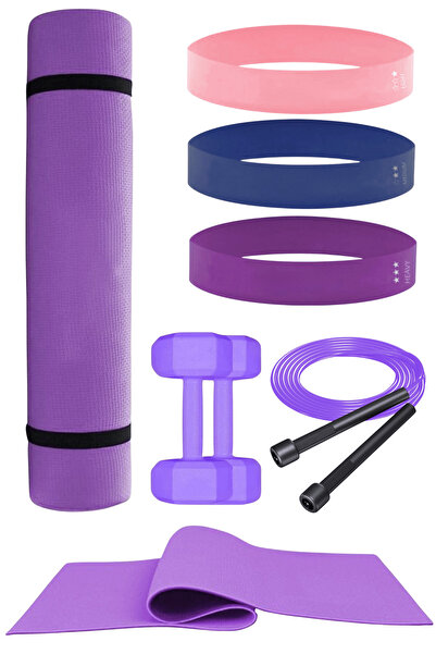 Elya Pilates Set de Pilates și exerciții durabil și funcțional, pernă de Pilates, gantere, bandă de aerobic, frânghie de săritură