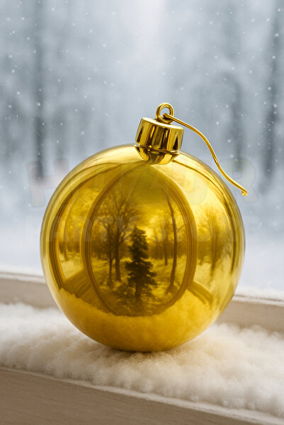 Huzur Party Store Gold Color 15 cm Cici Ball Large Shiny Golden Yellow Colored Stringed Christmas Tree Ornament That Can Be Hung