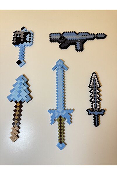 You Toys Minecraft Diamond Kılıç Seti 5li ( Spear +Sword+Mace+Gun+Blade) 14-23CM