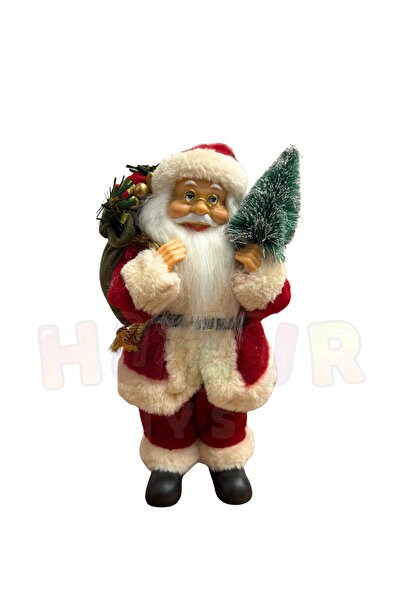 Huzur Party Store 25cm Santa Claus Figure Christmas Tree Decoration with Pine Tree and Sack Detail New Year Tree Decoration Gift Ornament