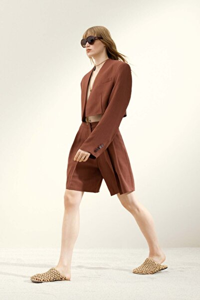 H&M Cropped linen-blend blazer