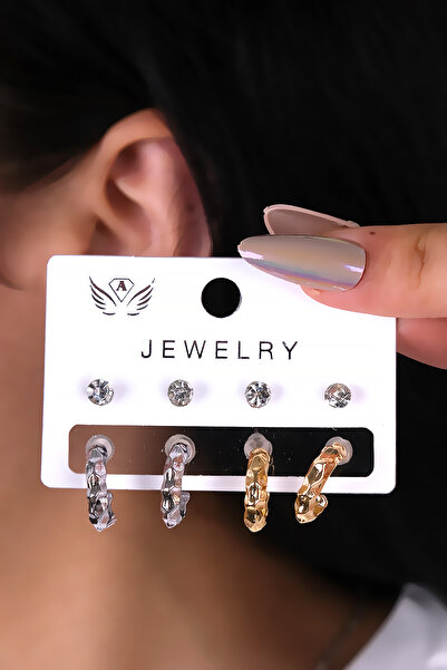 LOWEN AKSESUAR 8 قطع من الأقراط النسائية ذات اللون الذهبي والفضي