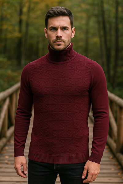 NO4 Men's Patterned Full-Neck Knitwear Sweater - Stylish and Winter-Friendly ...