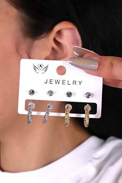 LOWEN AKSESUAR 8 قطع من الأقراط النسائية ذات اللون الذهبي والفضي