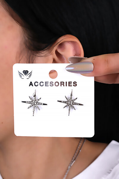 LOWEN AKSESUAR أقراط نسائية فضية اللون مرصعة بحجر الزركون