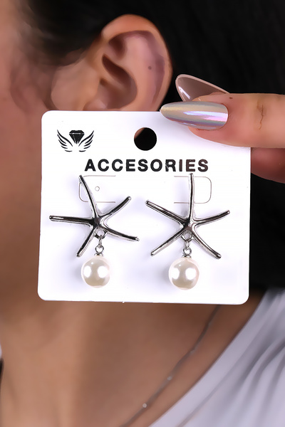 LOWEN AKSESUAR أقراط نسائية بتصميم نجمة القطب مرصعة باللؤلؤ