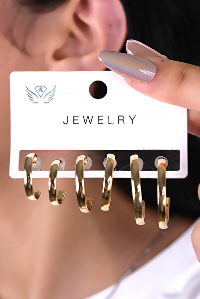 LOWEN AKSESUAR 6 قطع من أقراط دائرية ذهبية اللون للنساء