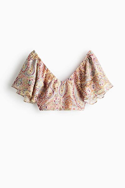 H&M Cropped linen-blend top