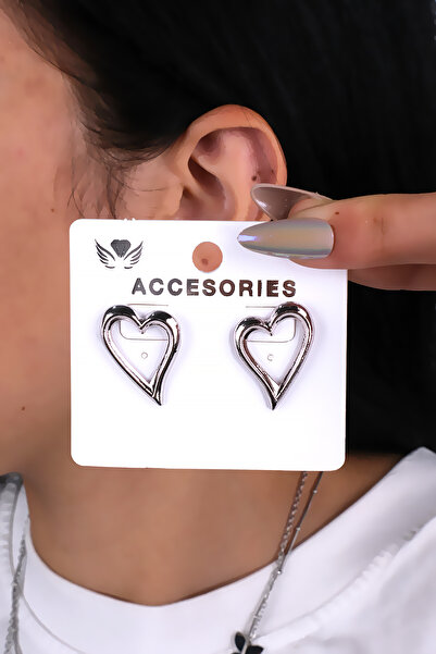 LOWEN AKSESUAR أقراط نسائية على شكل قلب فضي اللون