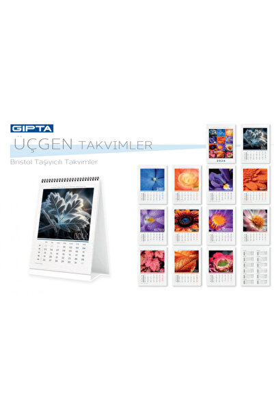 Gıpta 2026 13X19.5cm Bristol Üçgen Masaüstü Takvim Flower - 1 Adet / 3-13195B...