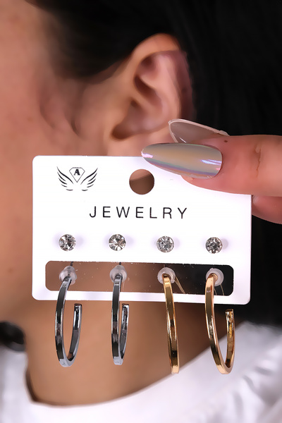 LOWEN AKSESUAR 8 قطع من الأقراط النسائية ذات اللون الذهبي والفضي