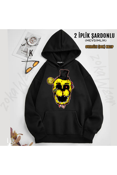 ZOKAWEAR Bloody Golden Freddy FNAF Tasarım Baskılı Kapüşonlu Sweatshirt (2 İp...
