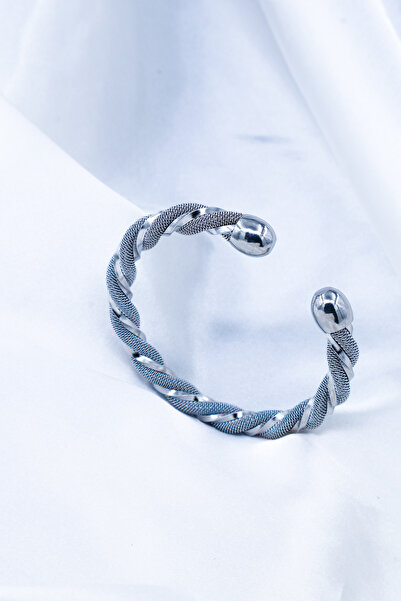 DlaraJewelry سوار نسائي من الفولاذ باللون الفضي لا يسبب الاسودار - موديل شبكي...