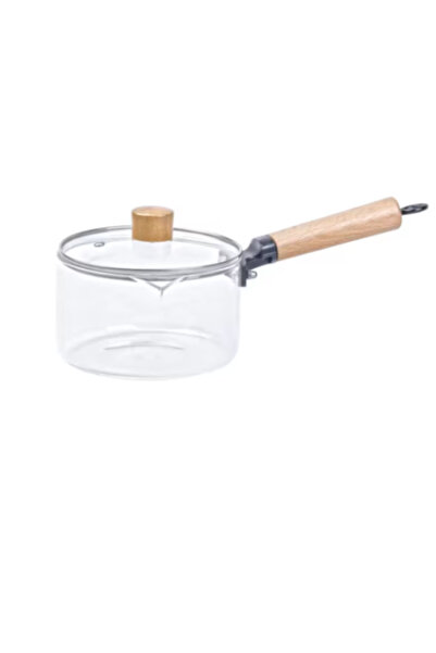 OEM Transparent glass saucepan/kettle with wooden handle – heat-resistant, elegant, modern